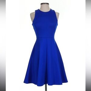 Milly Blue Pleated Fit and Flare Midi Dress